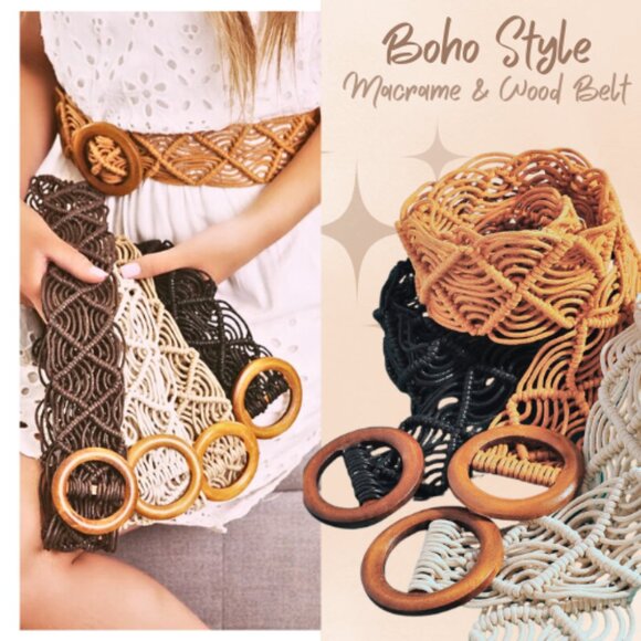 Urban Outfitters Woven Waxed Macrame Boho Bohemian Style Buckle Belt in 3 Colors - Picture 2 of 16